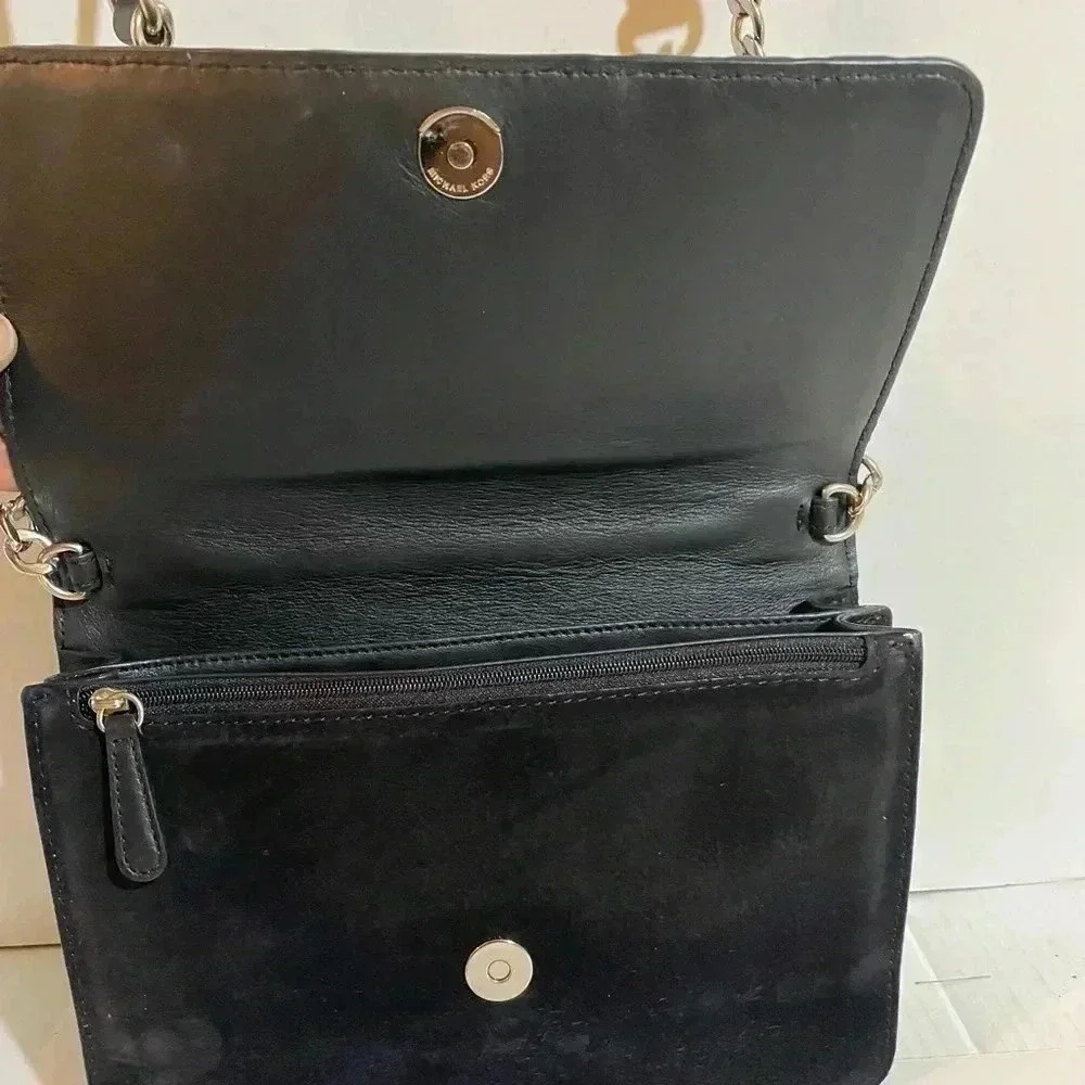 Michael kors Black leather suede crossbody handbag